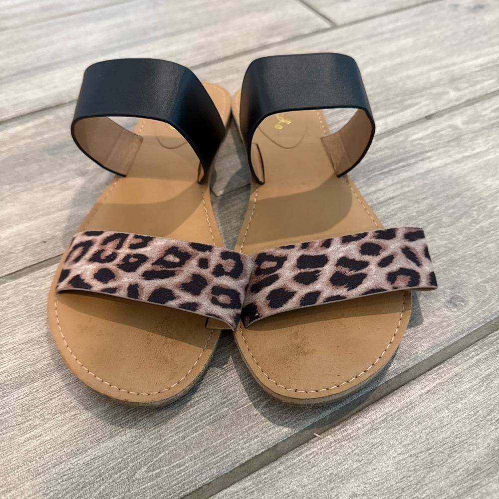 Qupid Black and Leopard Print Sandals